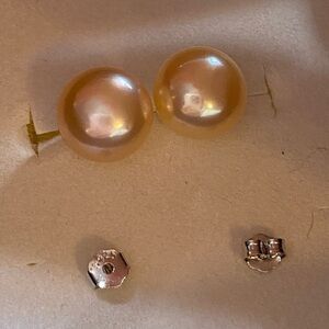 10mm pink freshwater pearl earring sterling silver